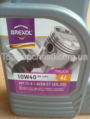 Моторное масло BREXOL TRUCK MB 10W40 CI-4 (Канистра 4л), полусинтетическое, для грузовиков Euro 3