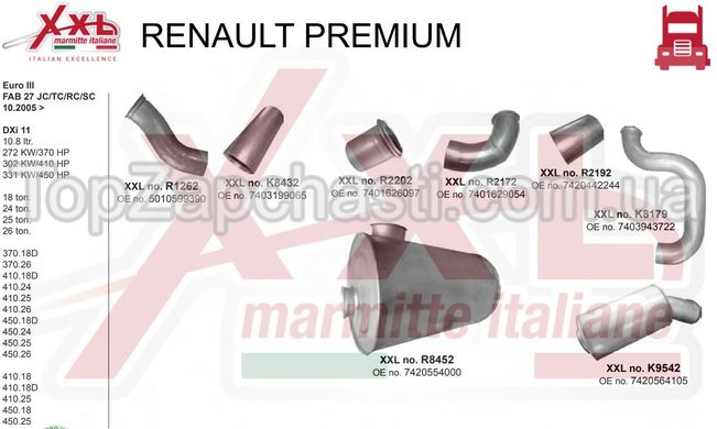 Глушник Vovlo FH / FM, Renault Premium, 80451, 80401, 3979909, 3979599, 1676496, 59298, 59238, TP014324, 7420554000