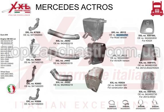 Глушник Mercedes Actros 1-3 , Axor 1-2 , 50450, 51307, 9424902701, 9424902801, 9424903701,39239, 38690